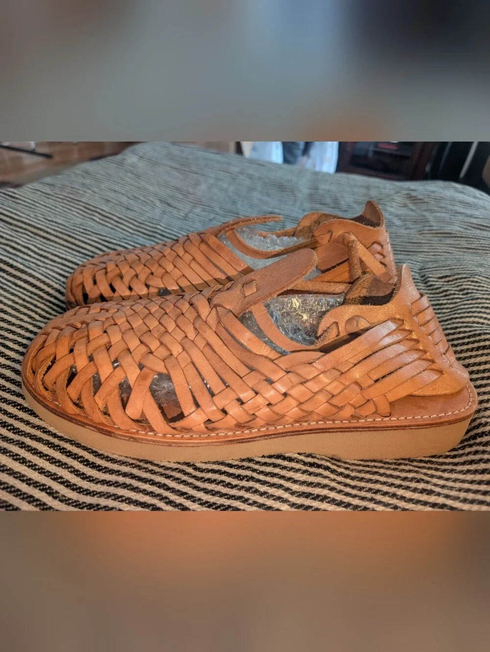 Yuketen Cruz Woven Leather Huarache Tan Shoes Mexico Men 30 US Size 11